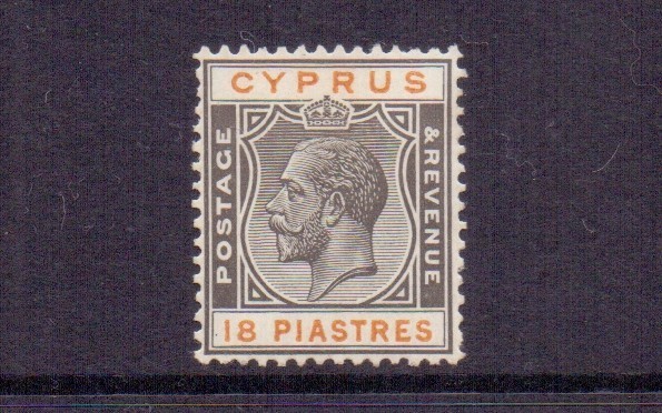 CYPRUS 1924 18pi BLACK & ORANGE SG115 MH CAT £35
