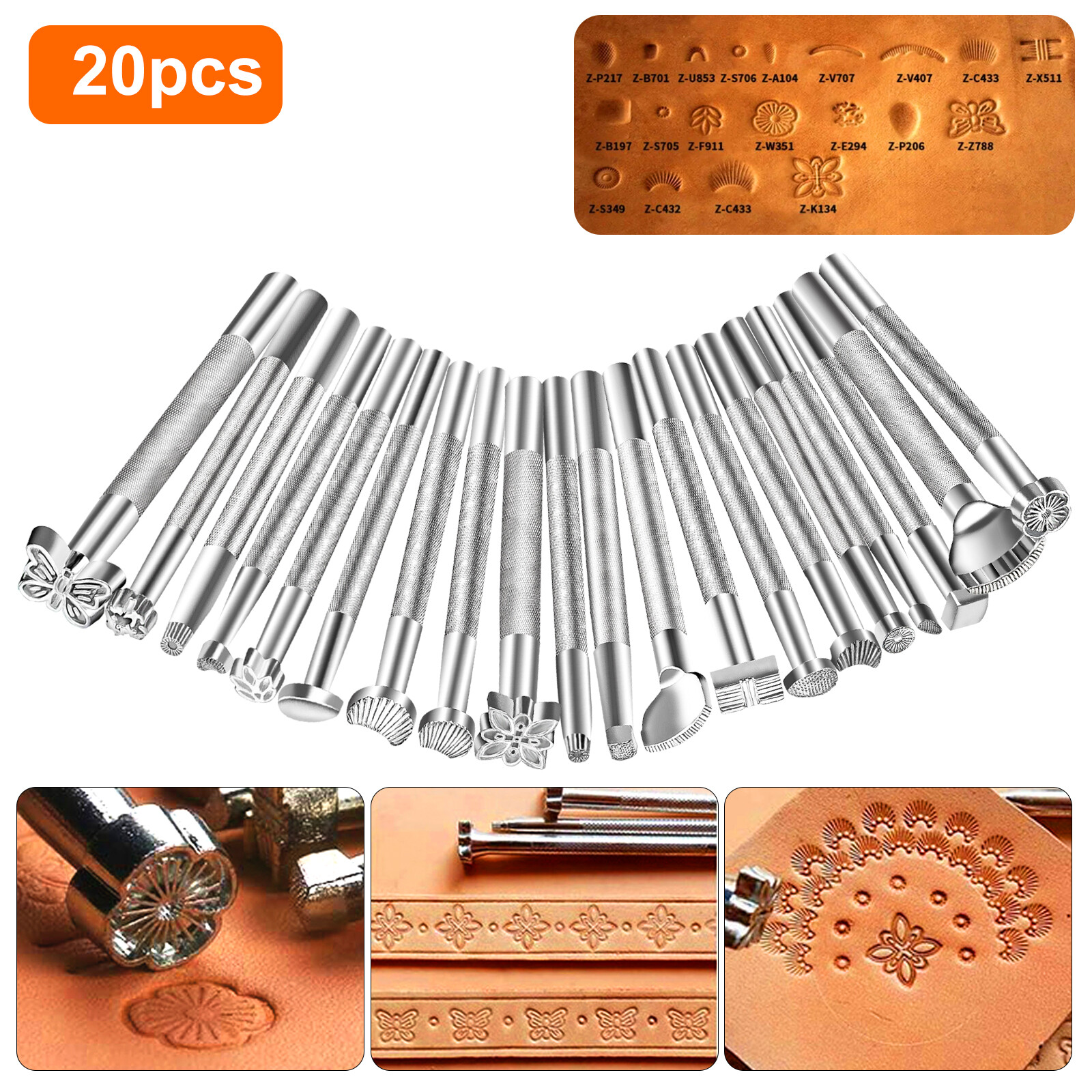 20x Leather Stamping Tools, Saddle Making Stamp Punch Set, for Craft DIY Working