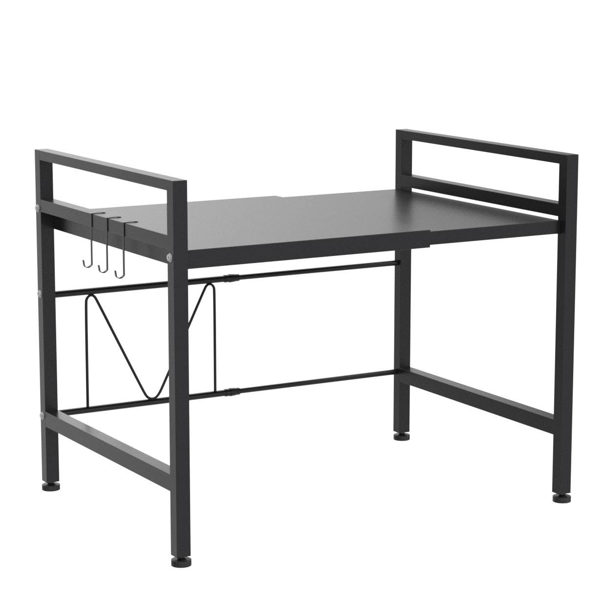 PUSDON Extendable Microwave Oven Rack, Adjustable H-frame 2 tier, Black