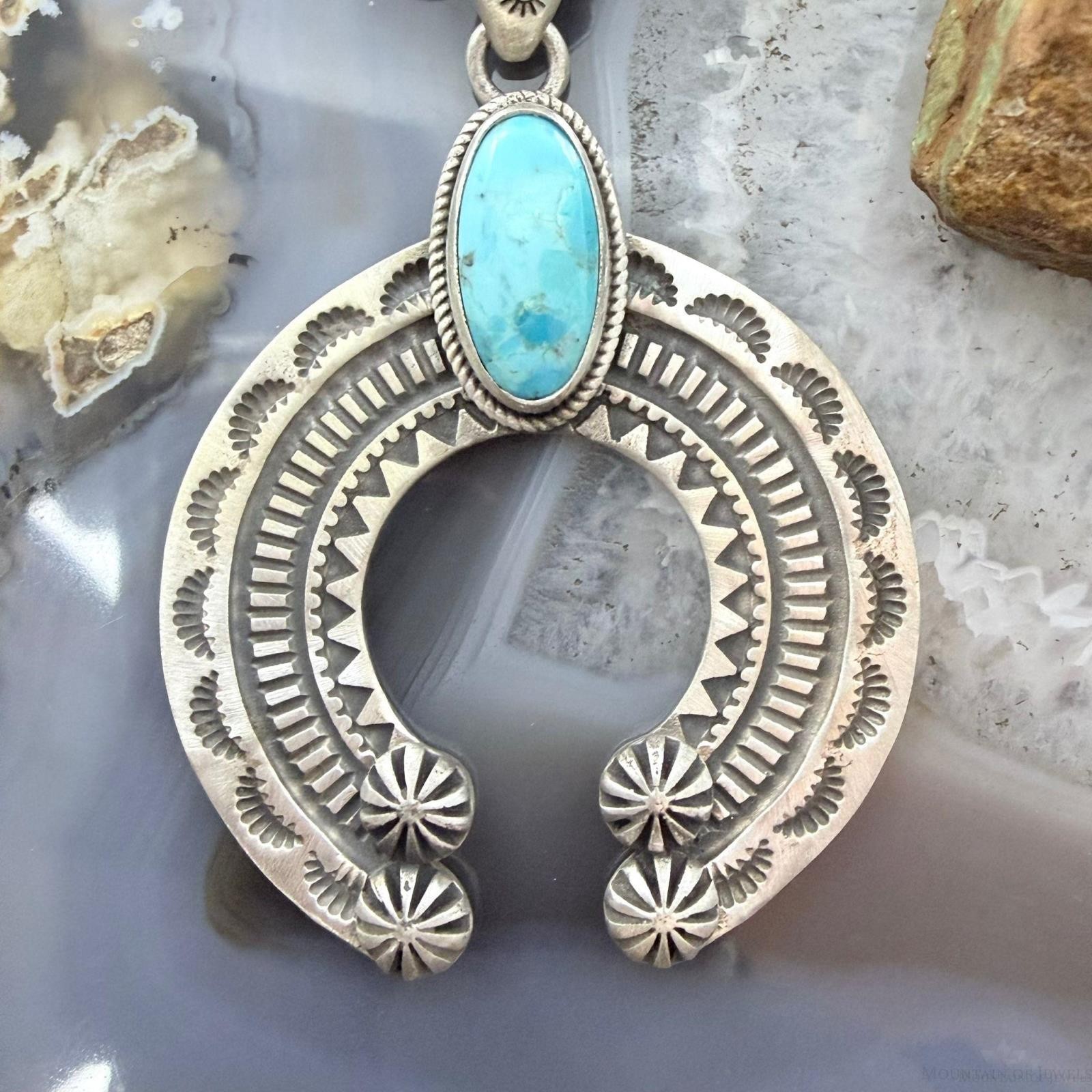 Sterling Silver Southwestern Style Oval Turquoise Decorated Unisex Naja Pendant