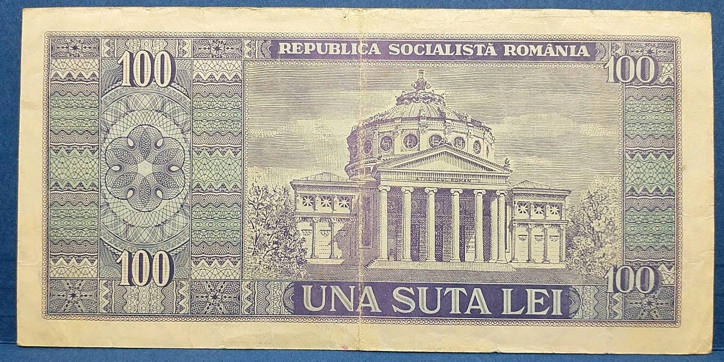 Romania 100 lei 1966 P-97a F/VF Banknote 🇷🇴 Circulated. Small Pinhole At Top