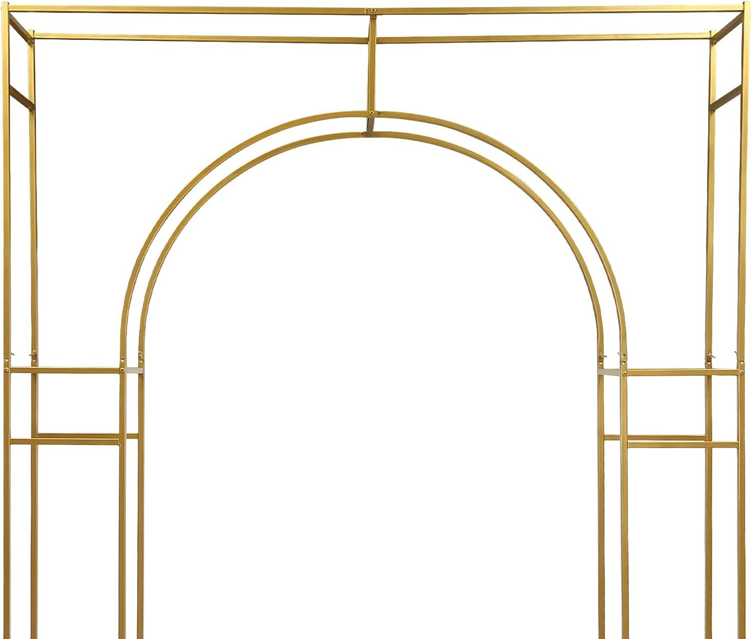 7.9ft Gold Wedding Arch Backdrop Stand, Square Arch Double Metal Balloon Arch