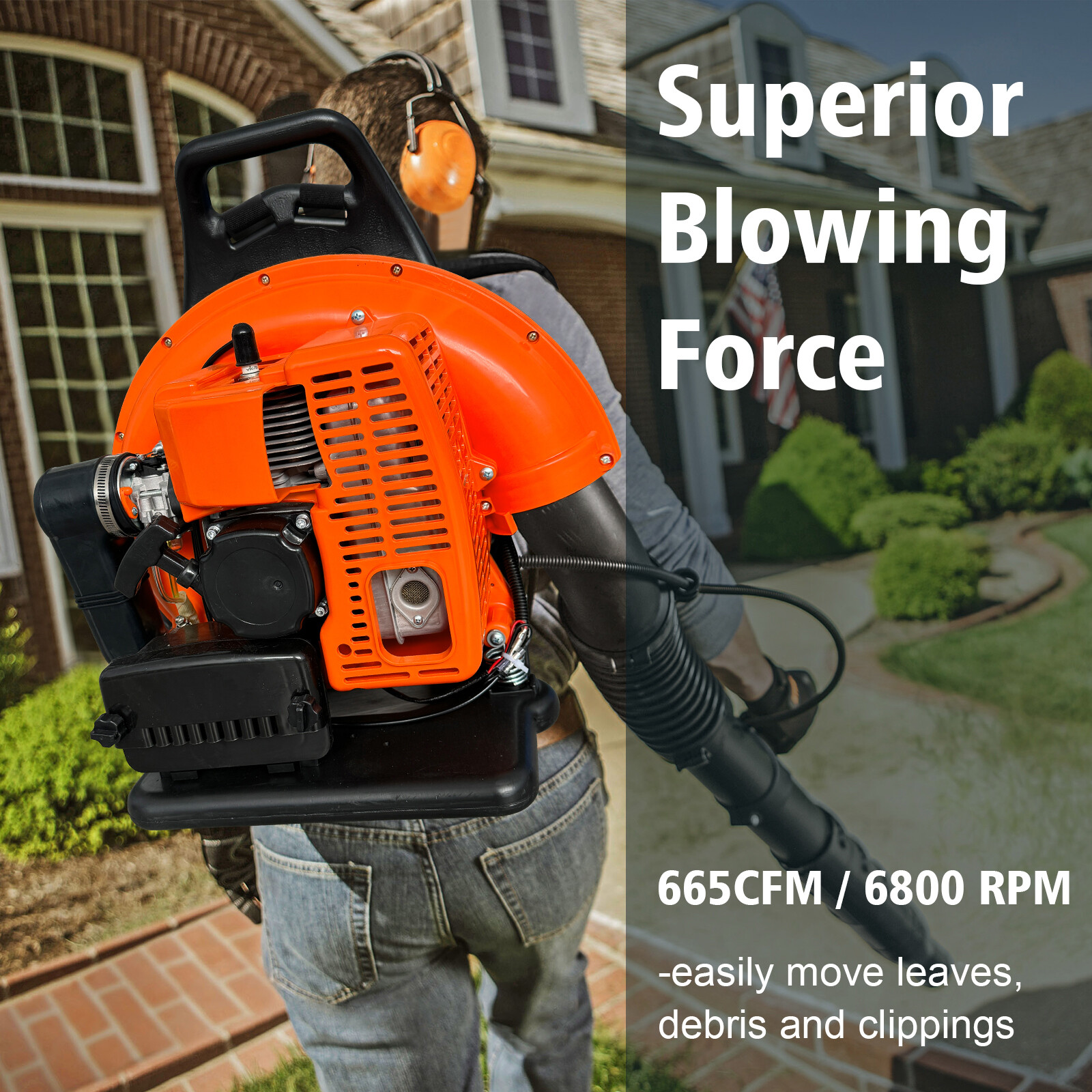 2024 New Upgraded 63CC 2-Stroke 665CFM 3HP Commercial Backpack Gas Leaf Blower