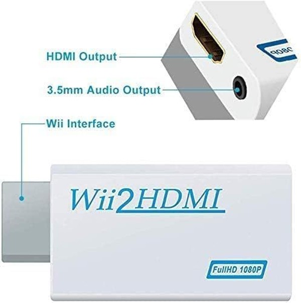 Portable Wii to HDMI Wii2HDMI Full HD Converter Audio Output Adapter TV Black