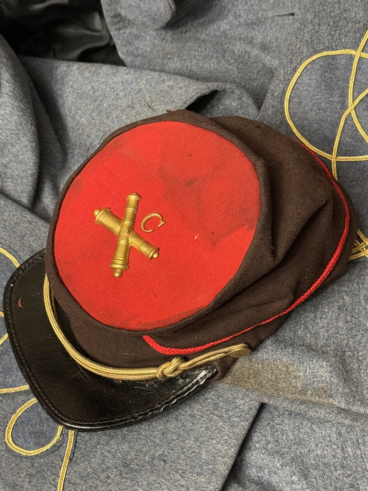 AUTHENTIC CIVIL WAR CONFEDERATE CSA HEAVY ARTILLERY CO. C FORAGE CAP HAT KEPI