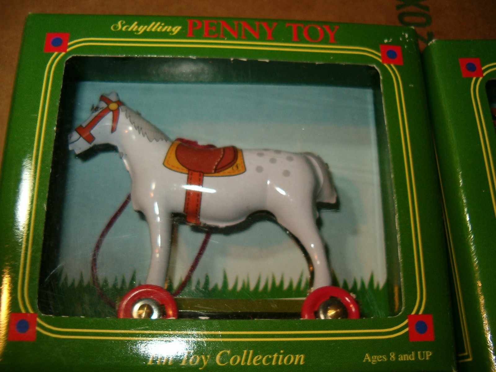 4 Schylling Penny Toy Tin Metal Horse on Wheels White, Rust, & 2 Brown 2003