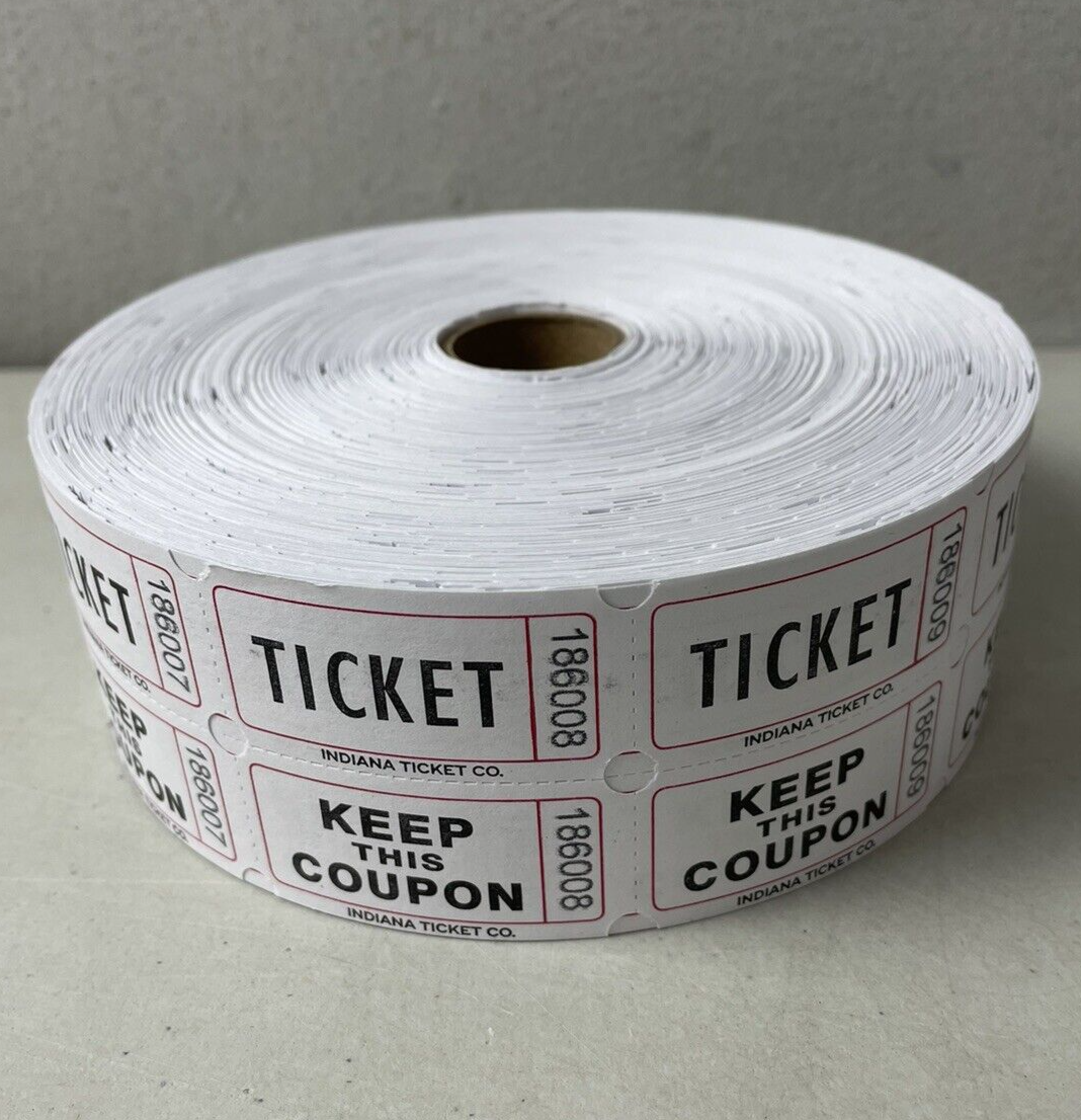 3 Rolls Double Stub Raffle Tickets 2000 Each Roll Red White & Blue 50/50 Raffles