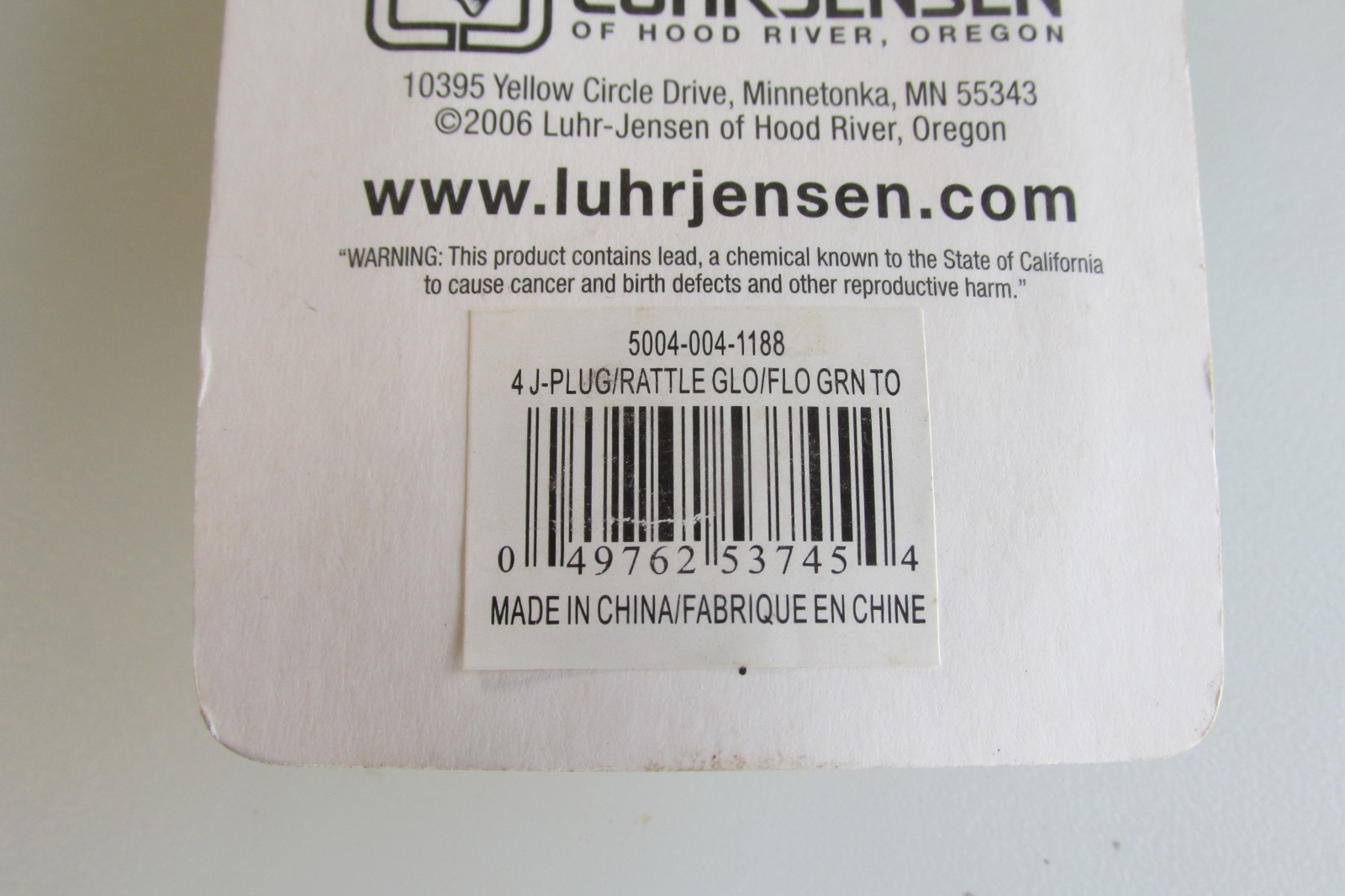 Drawer #46 Vintage Luhr Jensen Glow Rattle J-Plug Size 4 New In Faded Package