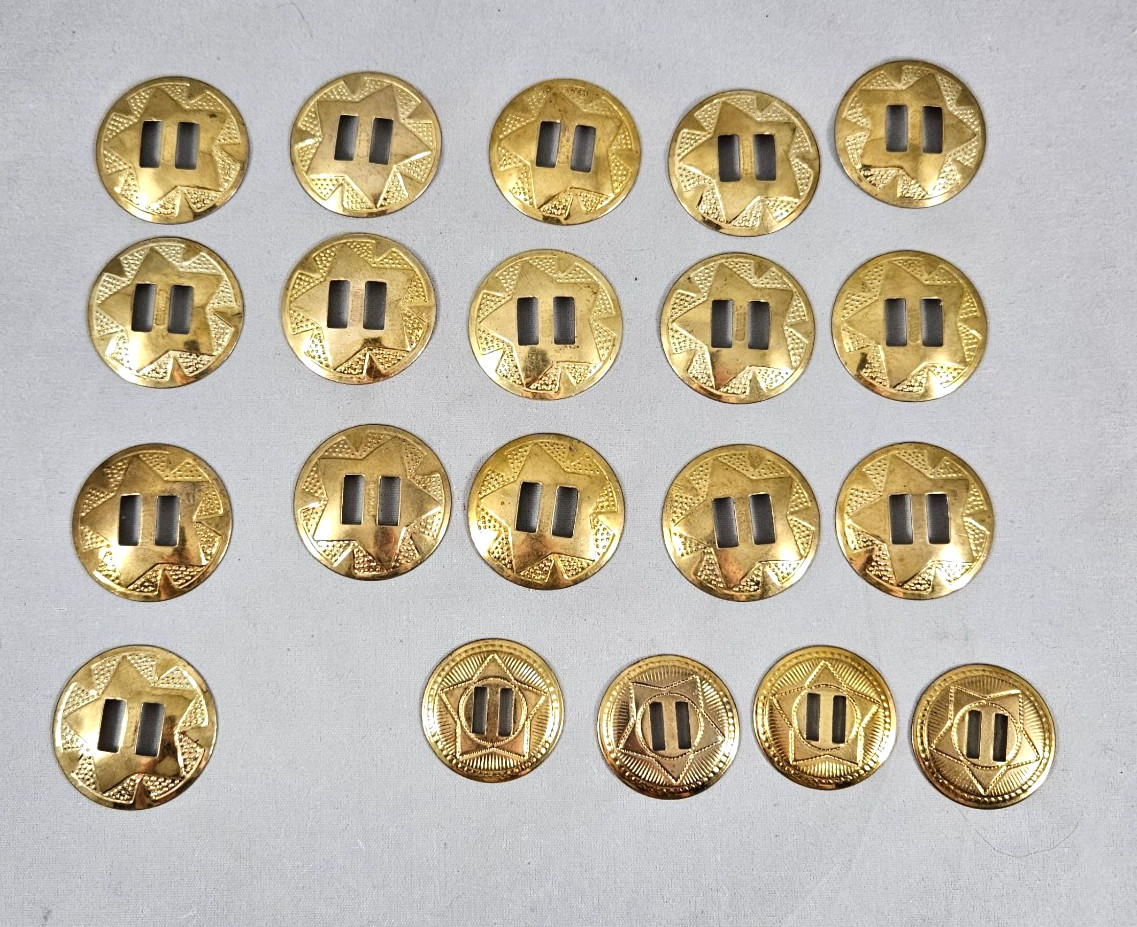 20 Western Saddle Brass Colored Star Round Slotted Conchos Leather Craft Vintage