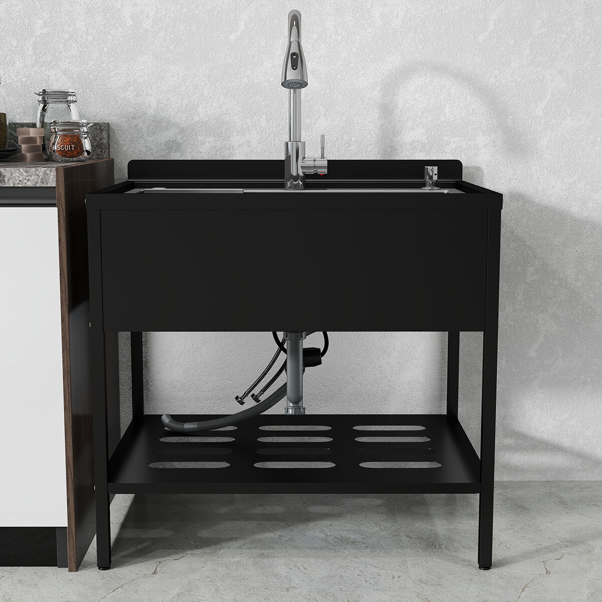 Stainless Steel Kitchen Sink Single Bowl w/ Faucet Shelf Bathroom Utility Sinks