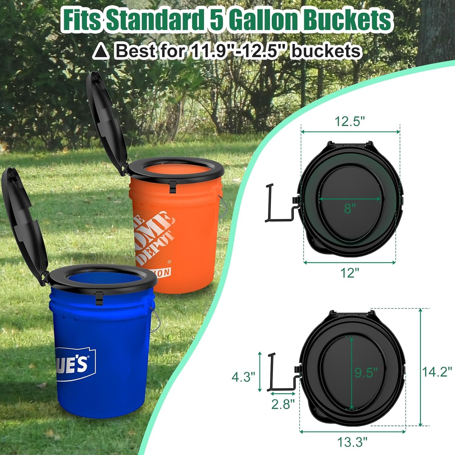 Portable Toilet Seat for 5 Gal Buckets, Camping Toilet Seat with Lid for Outdoor