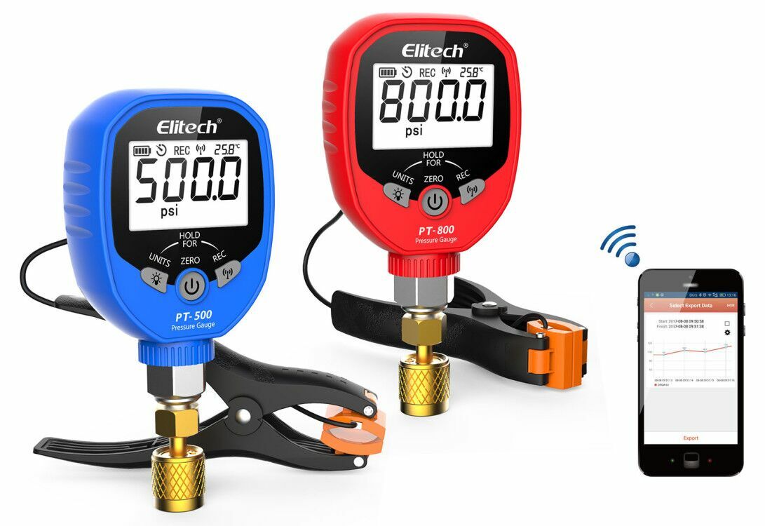 Elitech Wireless Digital Manifold Gauge HVAC Pressure Gauge Set PT-500&PT-800