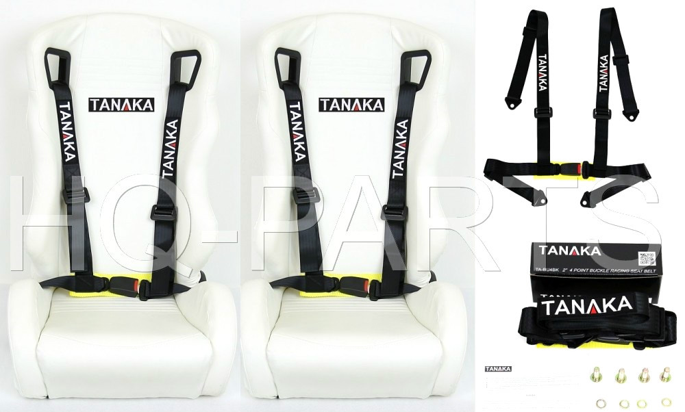 2 X TANAKA UNIVERSAL BLACK 4 POINT BUCKLE RACING SEAT BELT HARNESS