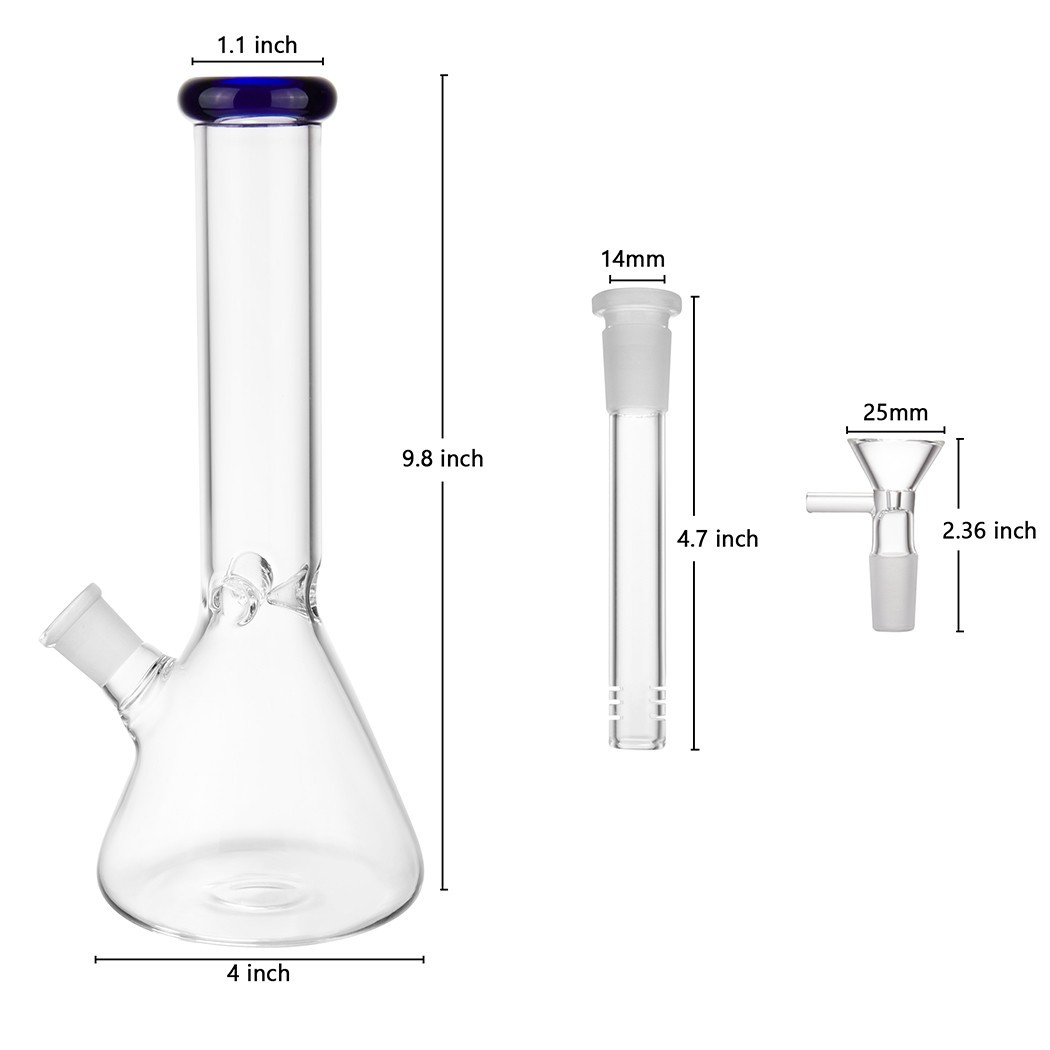 10" Heavy Duty Glass Bong Glass Water Pipe Smoking Tobacco Pipe Beaker 14MM Bowl