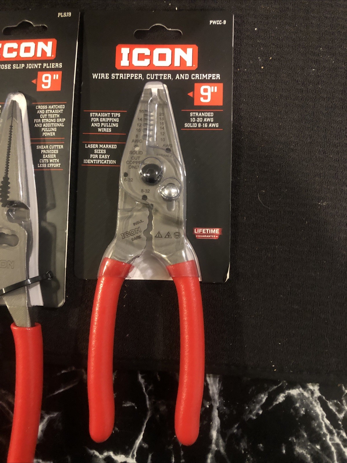 New! ICON 9 Inch Long Needle Nose Slip Joint Adjustable Pliers And Iconwirestrip
