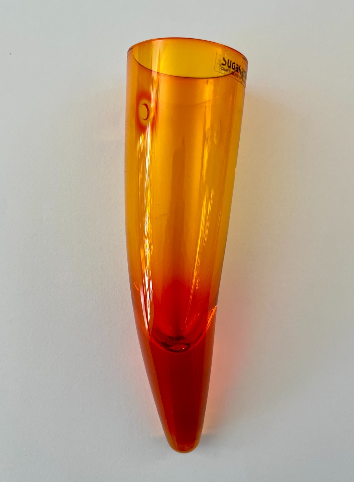 Vintage Sugahara Art Glass Wall Hanging Horn Vase Orange Japan NOS Box