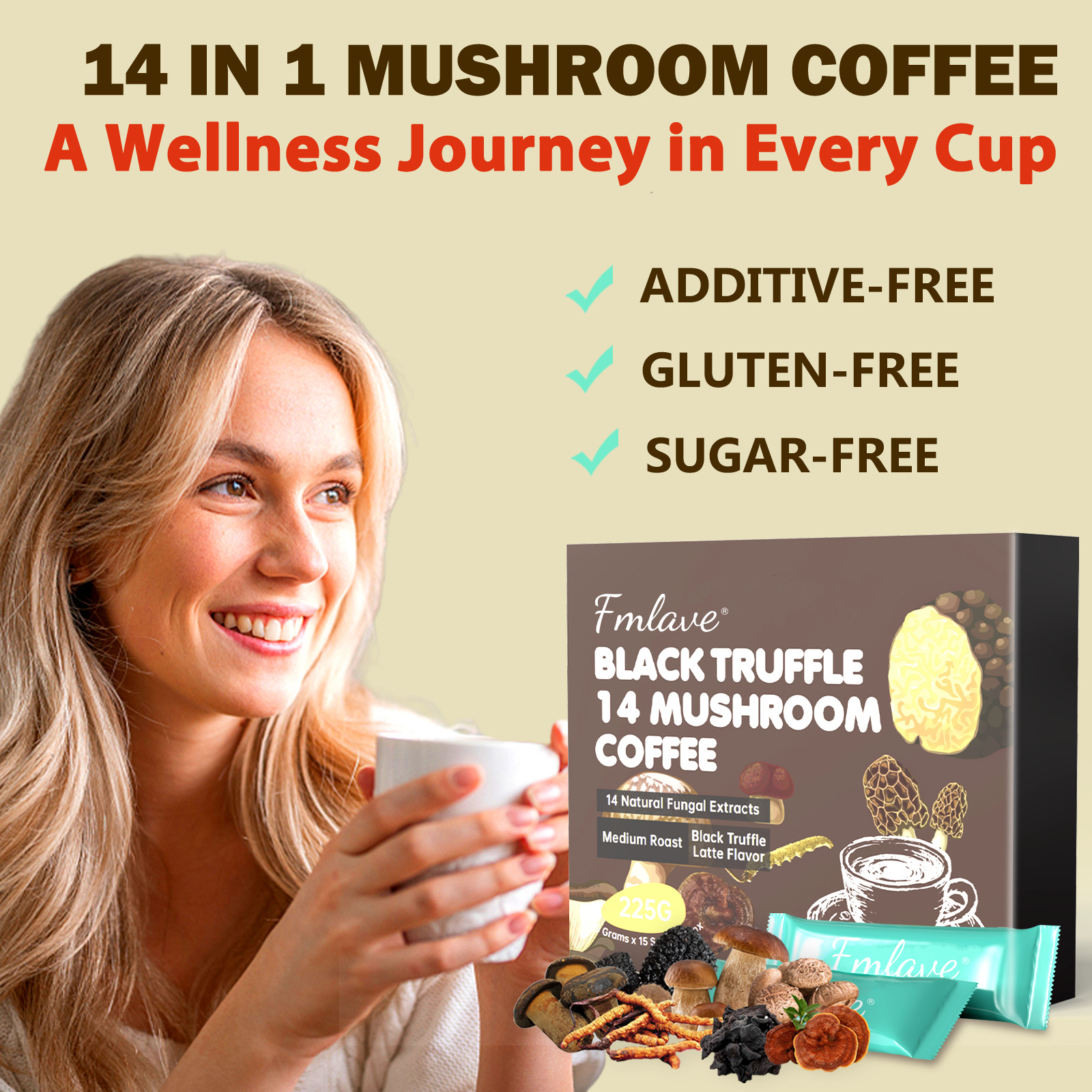 2 pack 14 Mushroom Coffee Organic Instant Coffee Brain & Energy Boost 30 sachets