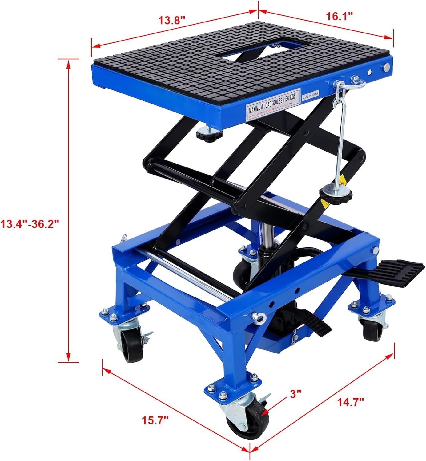 300 Lbs Hydraulic Motorcycle Scissor Jack Lift Foot Step Wheels Stand Lift Table