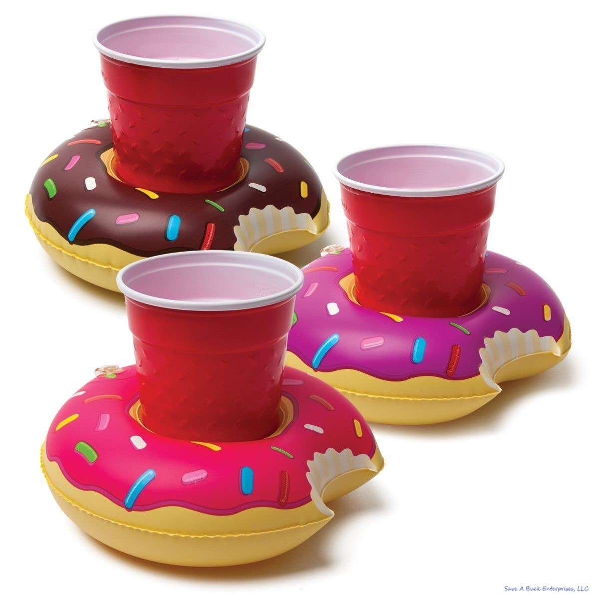 3-pk DONUTS Beverage Boat Inflatable Cup Drink Can Holder Pool Float - BigMouth