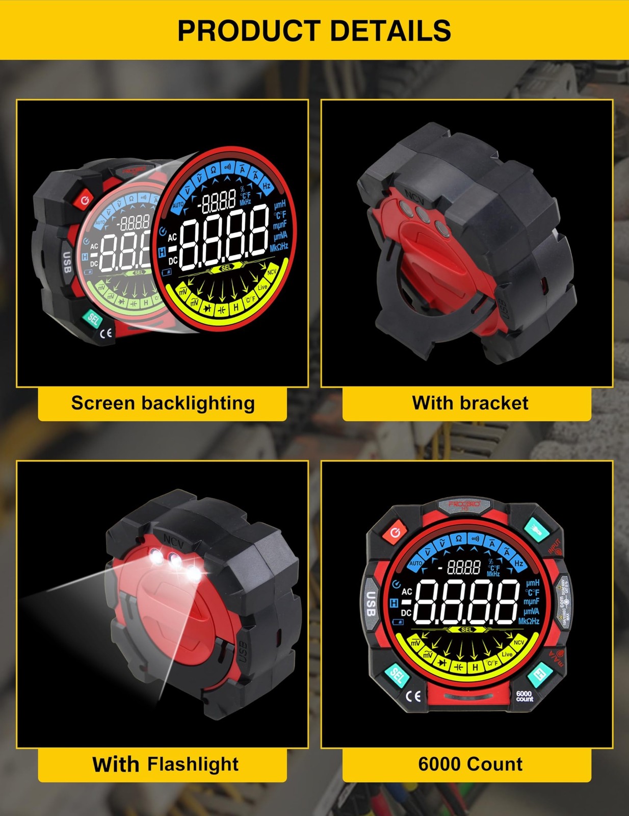 FROGBRO Portable Digital Multimeter Tester 6000 Counts VA Display Auto-Rangin...