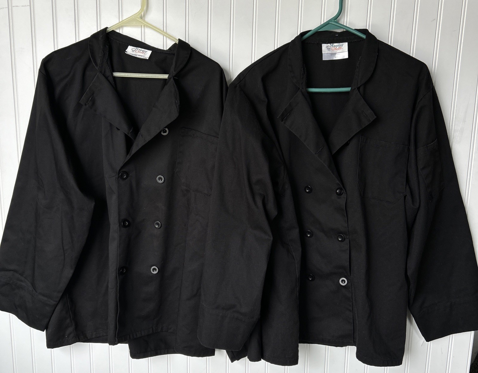 2 Happy Chef Men's Chef Coat Black Button Down Long Sleeve Size L