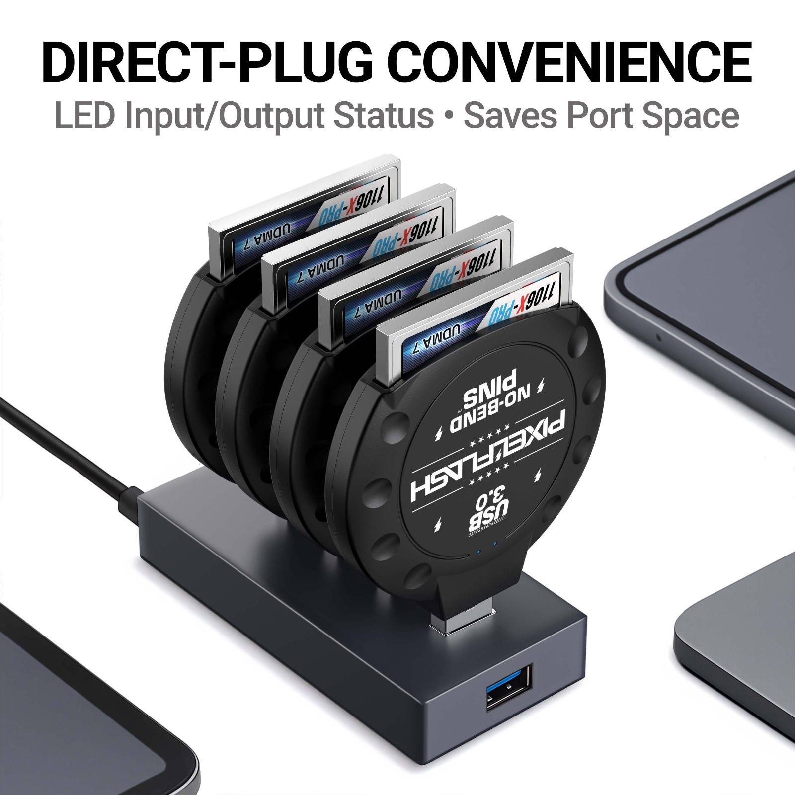 PixelFlash No-Bend Pins CF Memory Card Reader USB3.0 Compact Flash Adapter UDMA7