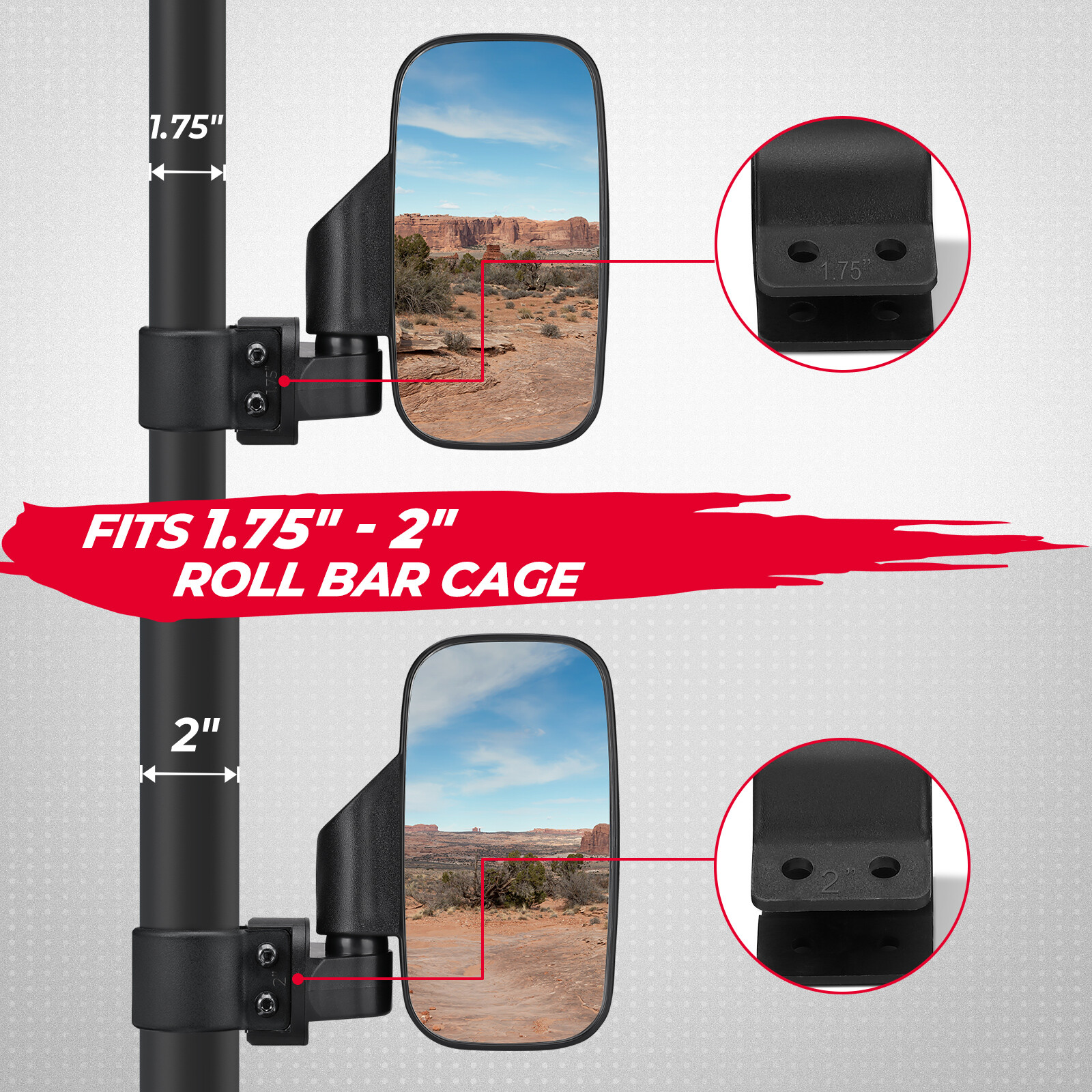 UTV Rear View Side Mirrors Set For Polaris Ranger RZR S XP Crew 570 800 900 1000