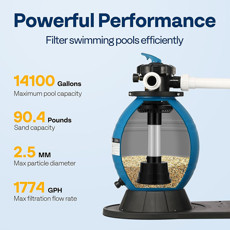 16" Sand Filter Pump 3168GPH Timer 6‑Way Valve 90 lb Pool Pump Above & In‑Ground