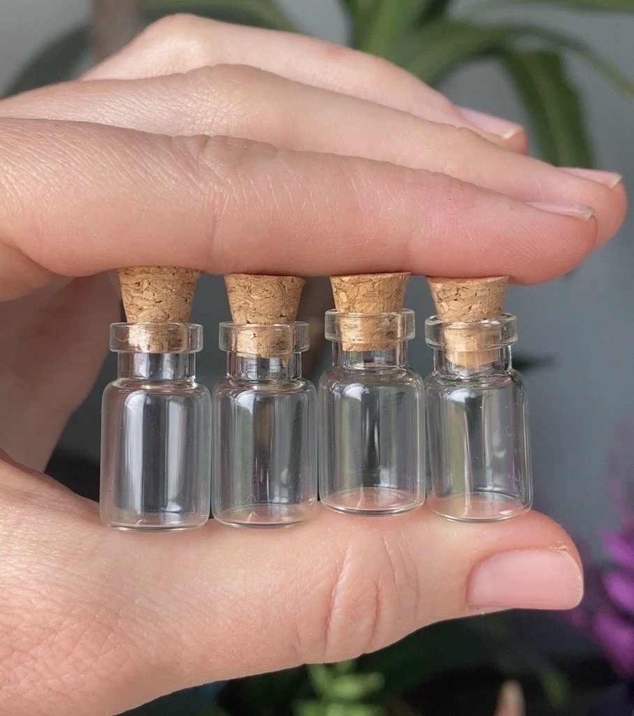 4 Pack of Small Empty Glass Corked Bottles
