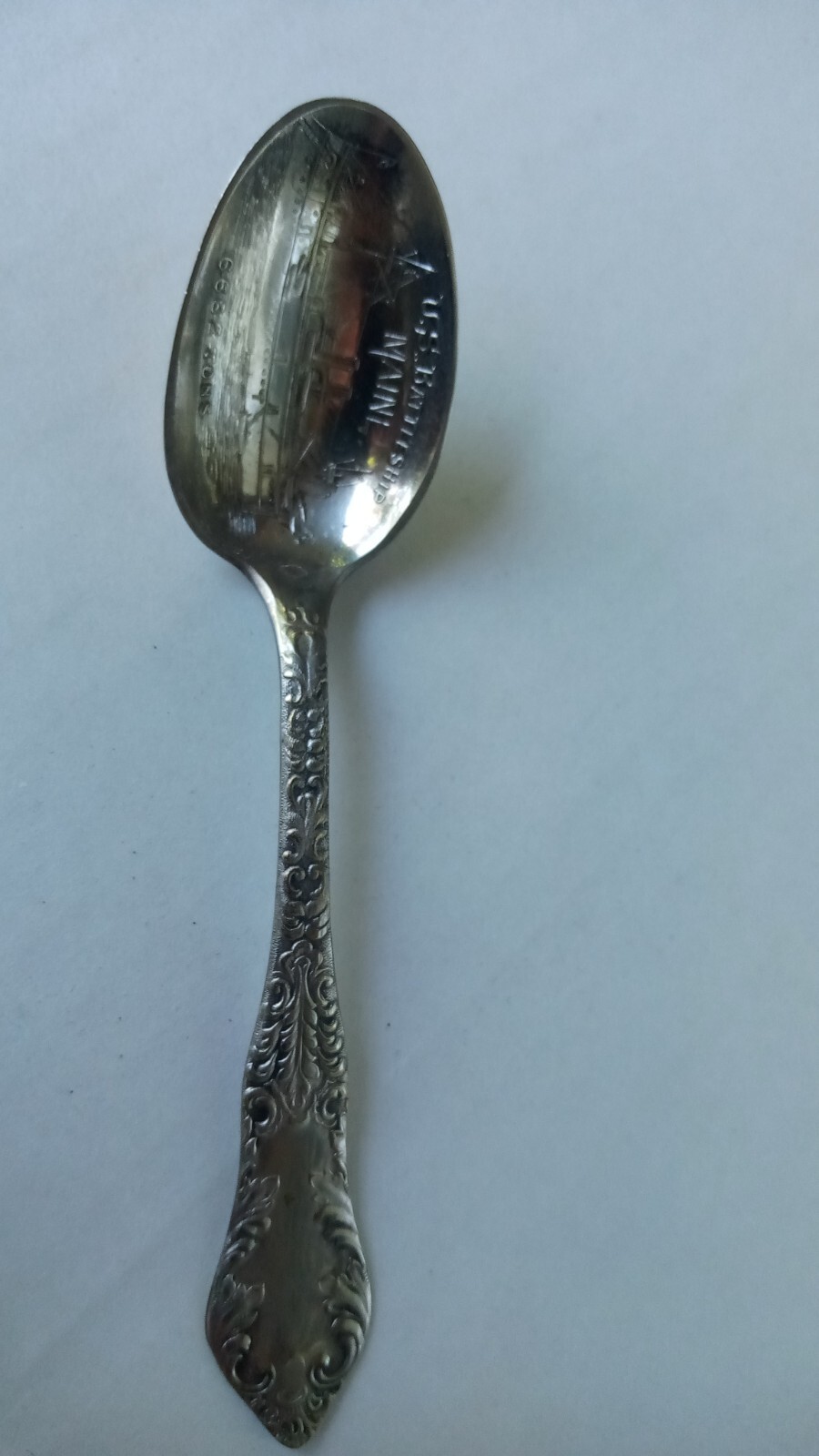 1890s US BATTLESHIP MAINE 6682 Tons Sheffield Silver Plate Souvenir Spoon