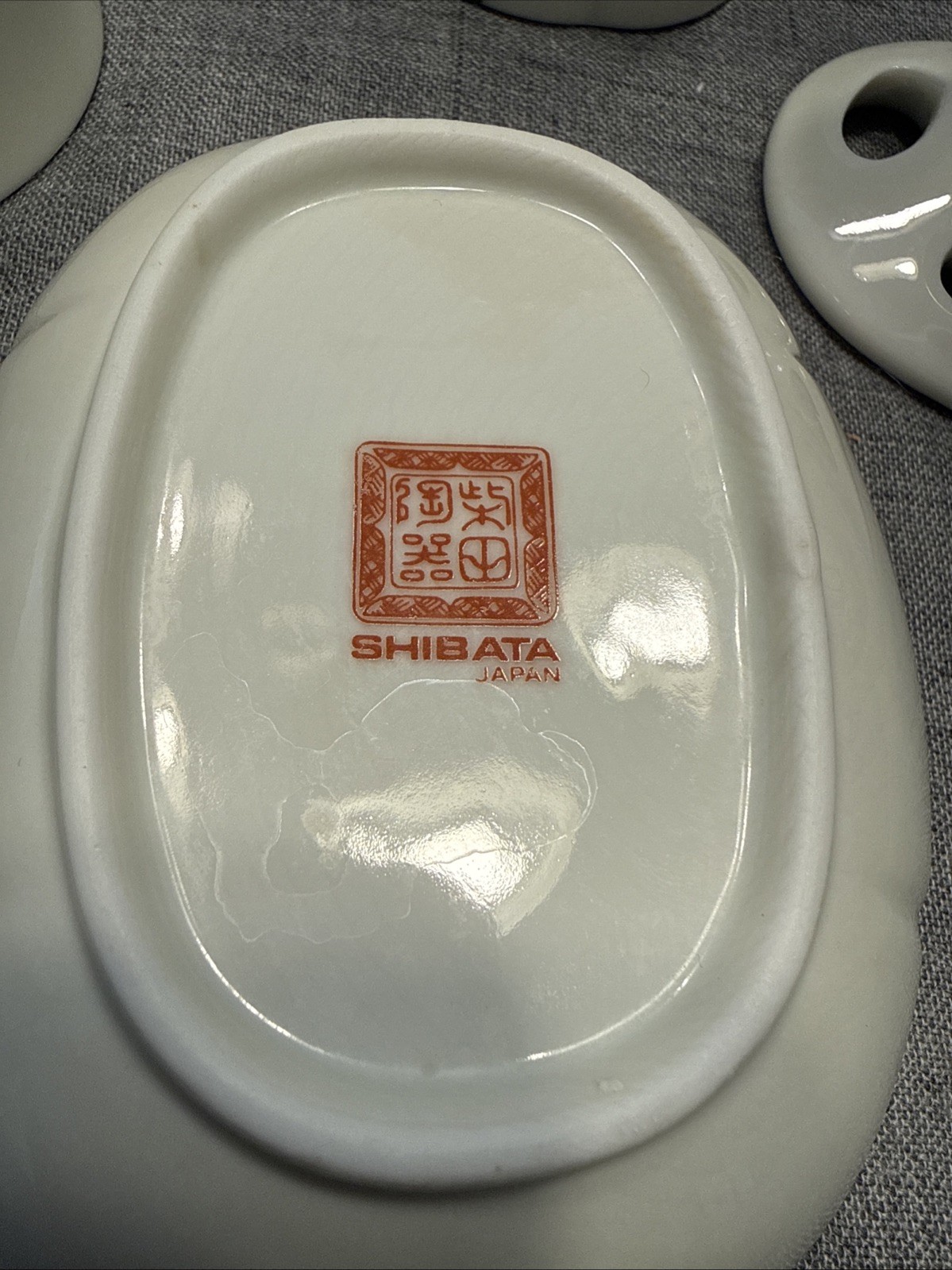 Shibata Porcelain Set Blue Iris Cup Toothbrush Soap Pump Dish EUC