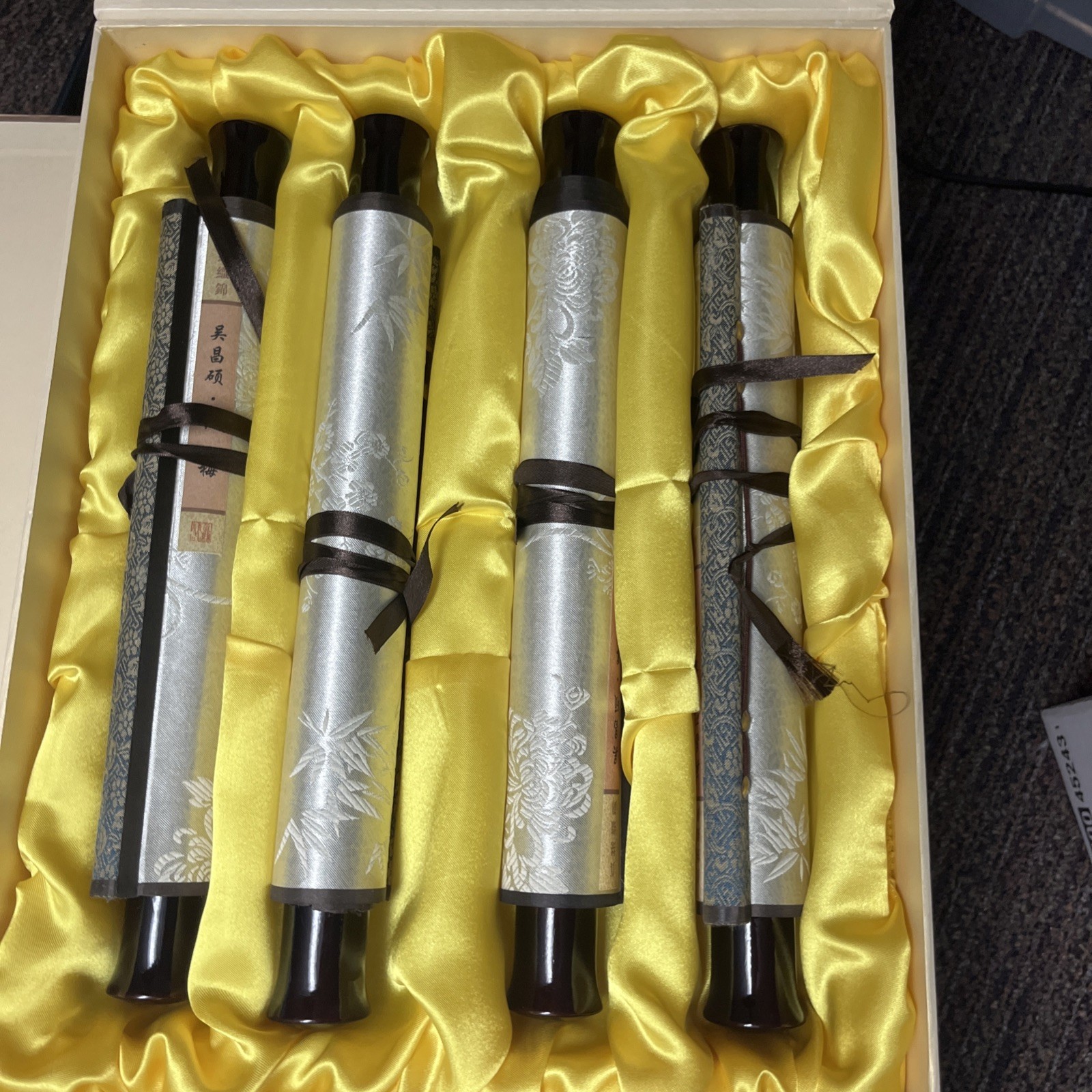 Floral 4 Silk &Brocade Scrolls Based On Wu Changshuo Art Wall Hangings Chinese