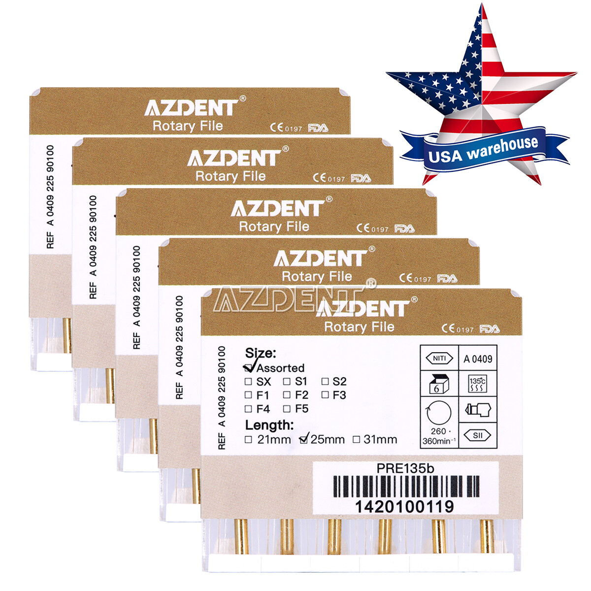 Limas rotatorias NITI para endodoncia dental Uso del motor Gold Taper SX-F3 25mm