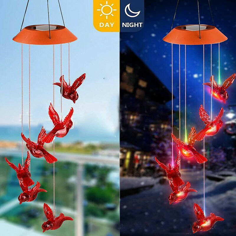 Solar Wind Chimes Lights LED Birds Color Changing Hanging Lamp Garden Home Ball