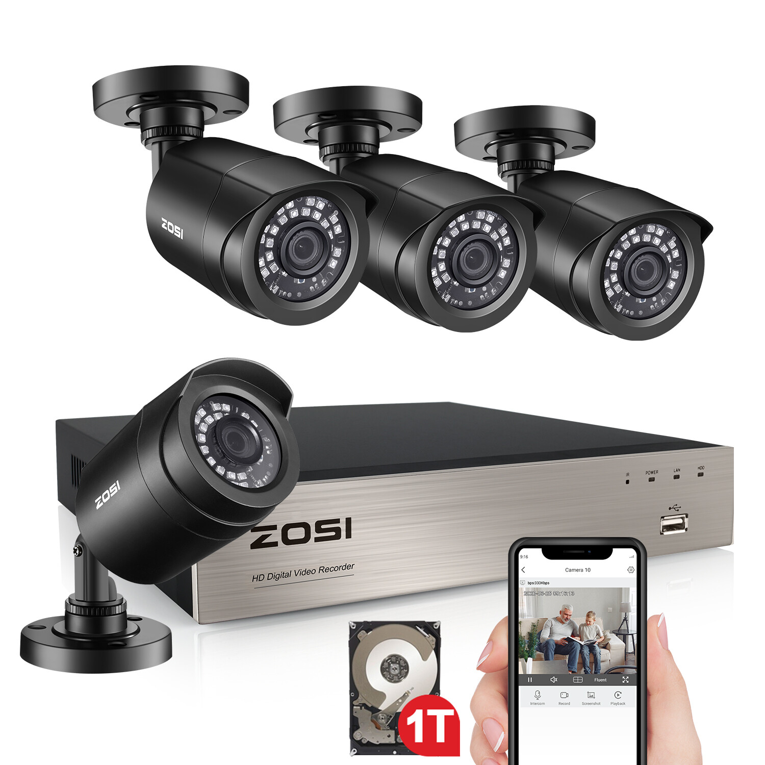 ZOSI 5MP Lite 8CH DVR 1080P Outdoor Security Camera System with Hard Drive 1TB