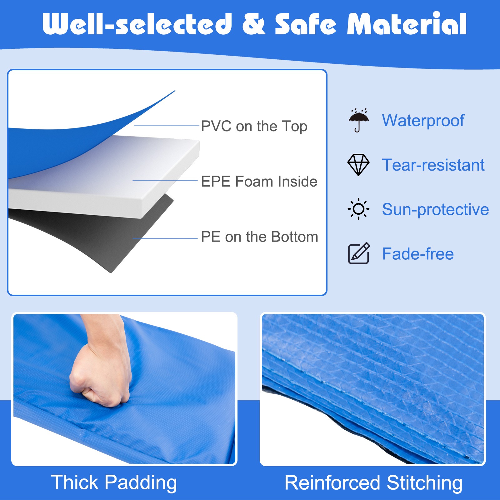 8/10/12/14/15/16FT Trampoline Replacement Safety Pad Universal Spring Cover
