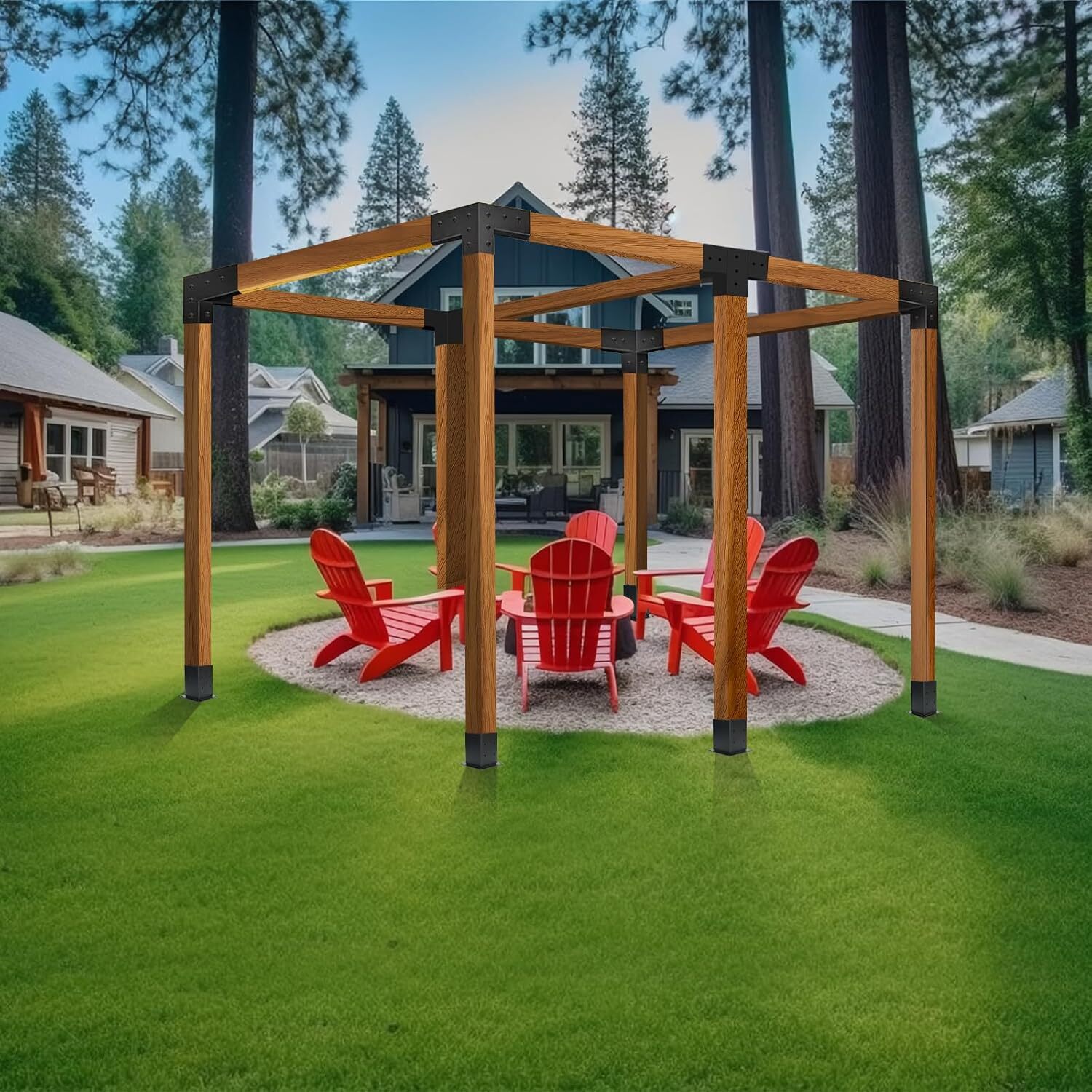 2 Pack Pergola Kit-4 Way 4x4'' T Bracket Corner Bracket/Gazebo Kit DIY Post Base