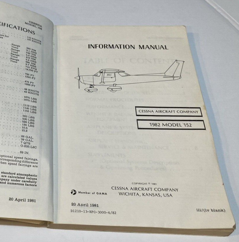 Cessna 1982 Model 152 Information Manual