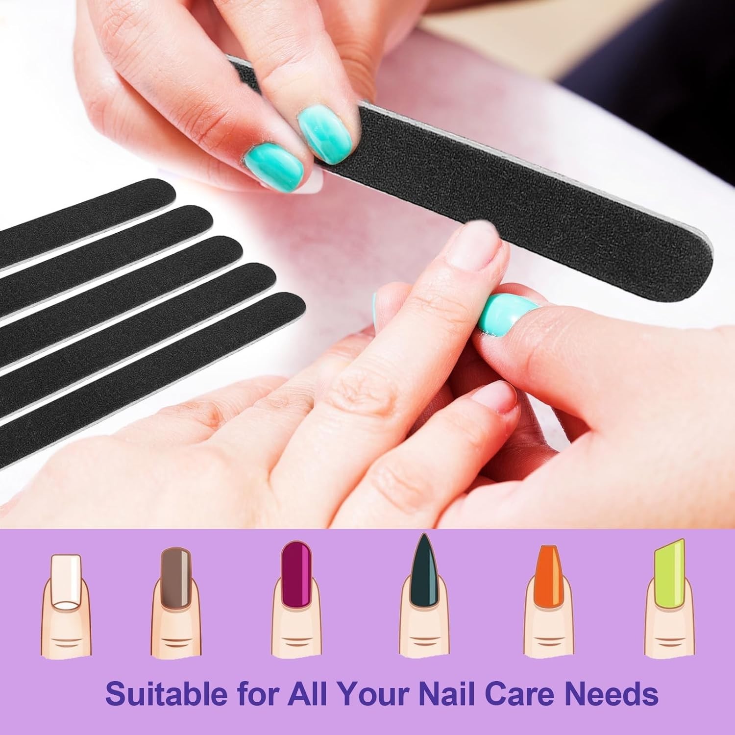 20 Pack 100/180 Grit Nail Files Black Professional Emery Boards Nail