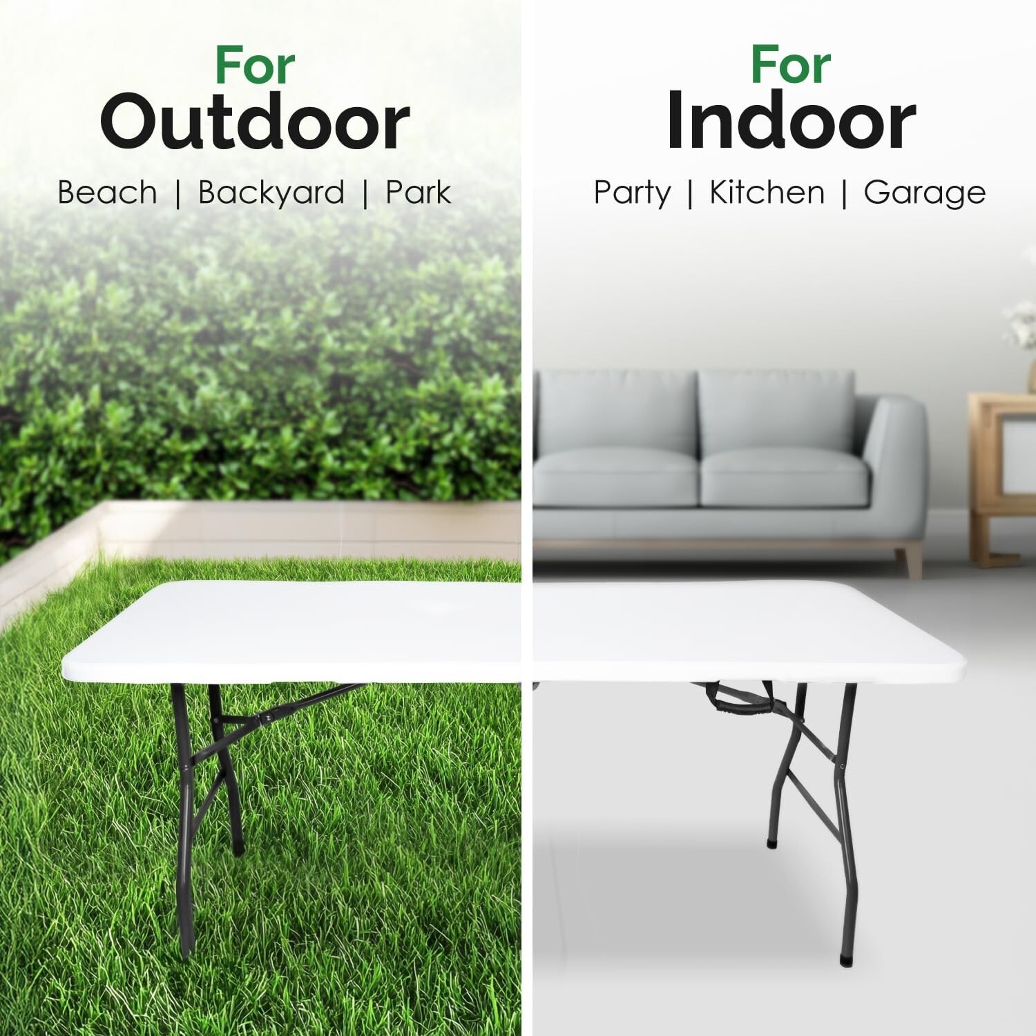 EconoHome White 8ft Folding Table with Handle | Heavy-Duty Foldable Table