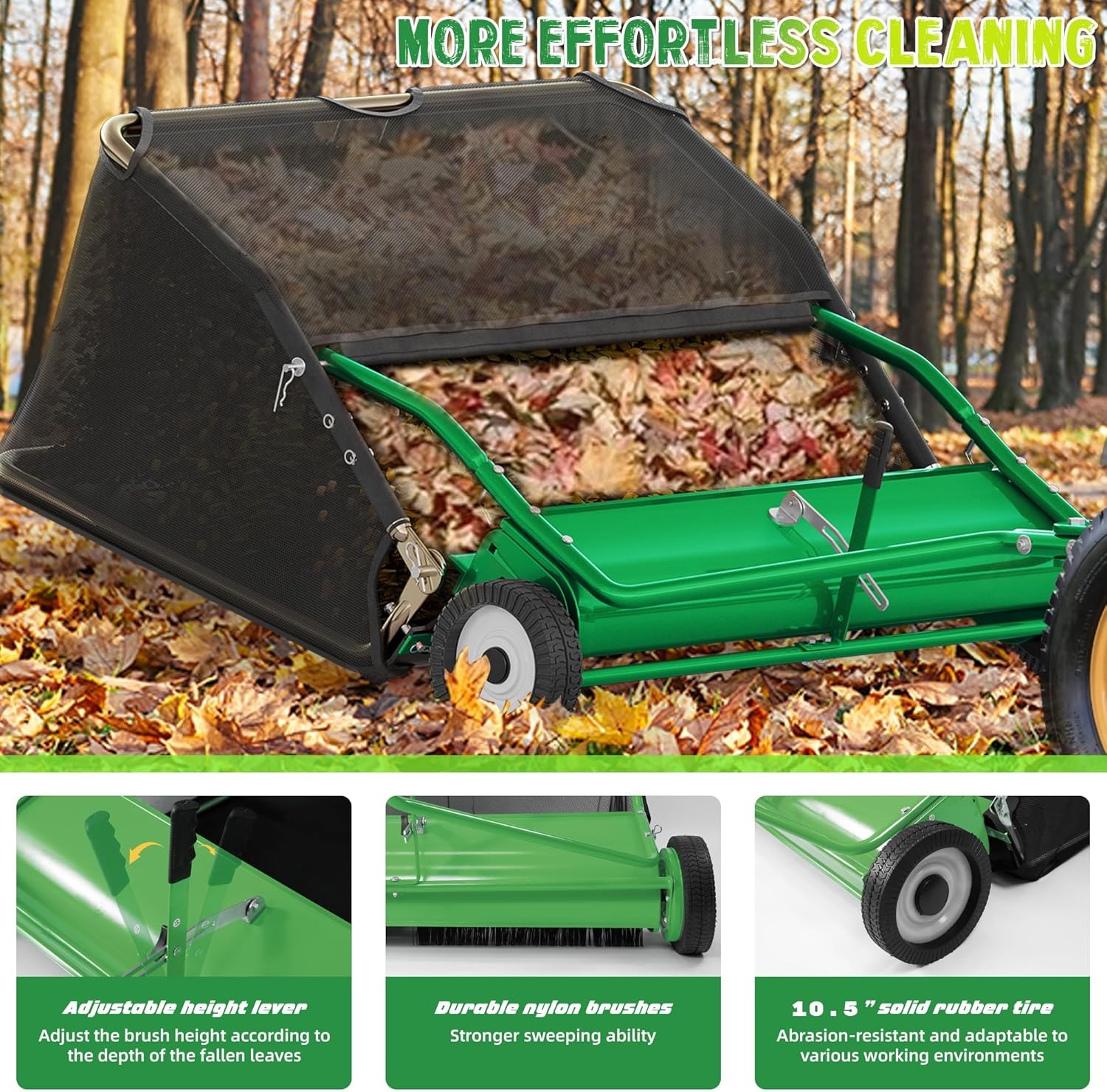 42/48 " Tow-Behind Lawn Sweeper Leaf Yard Collector Adjustable Sweeping Height