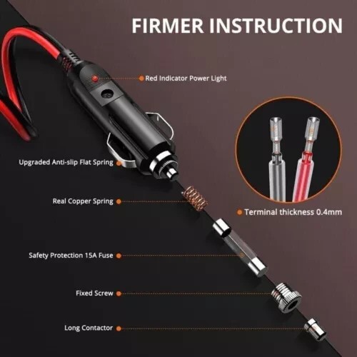 2Pcs Fused Male Car Cigarette Lighter Socket Plug Connector Cable Leads 12V~24V