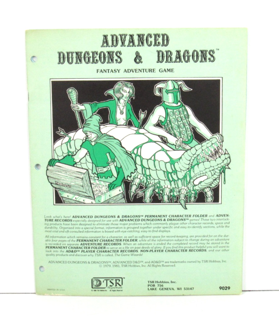 Dungeons Dragons TSR9029 Permanent Character Folder 1981 2nd Printing Original