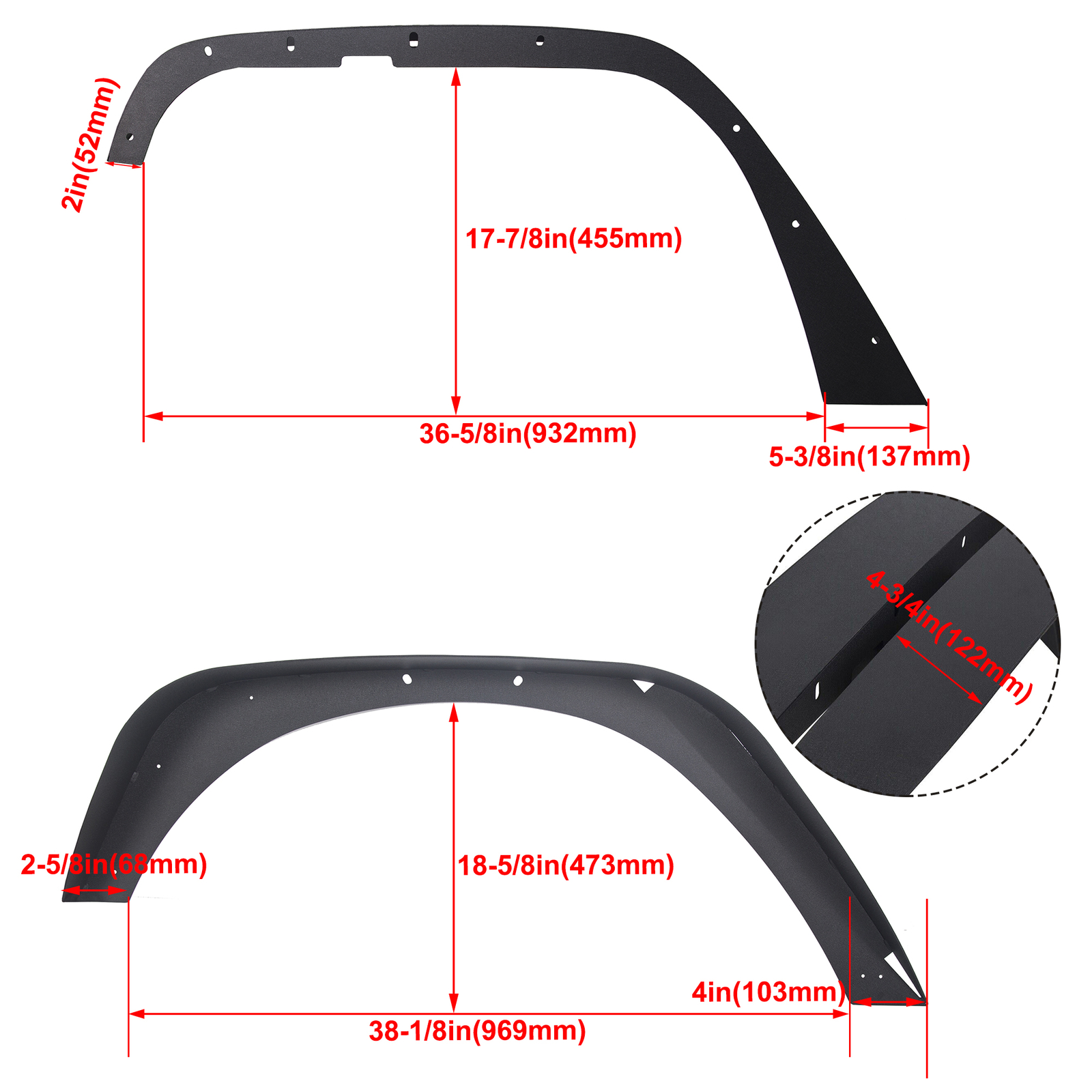 For Jeep Wrangler 07-18 JK Full Set Flat Style Solid Steel Fender Flares