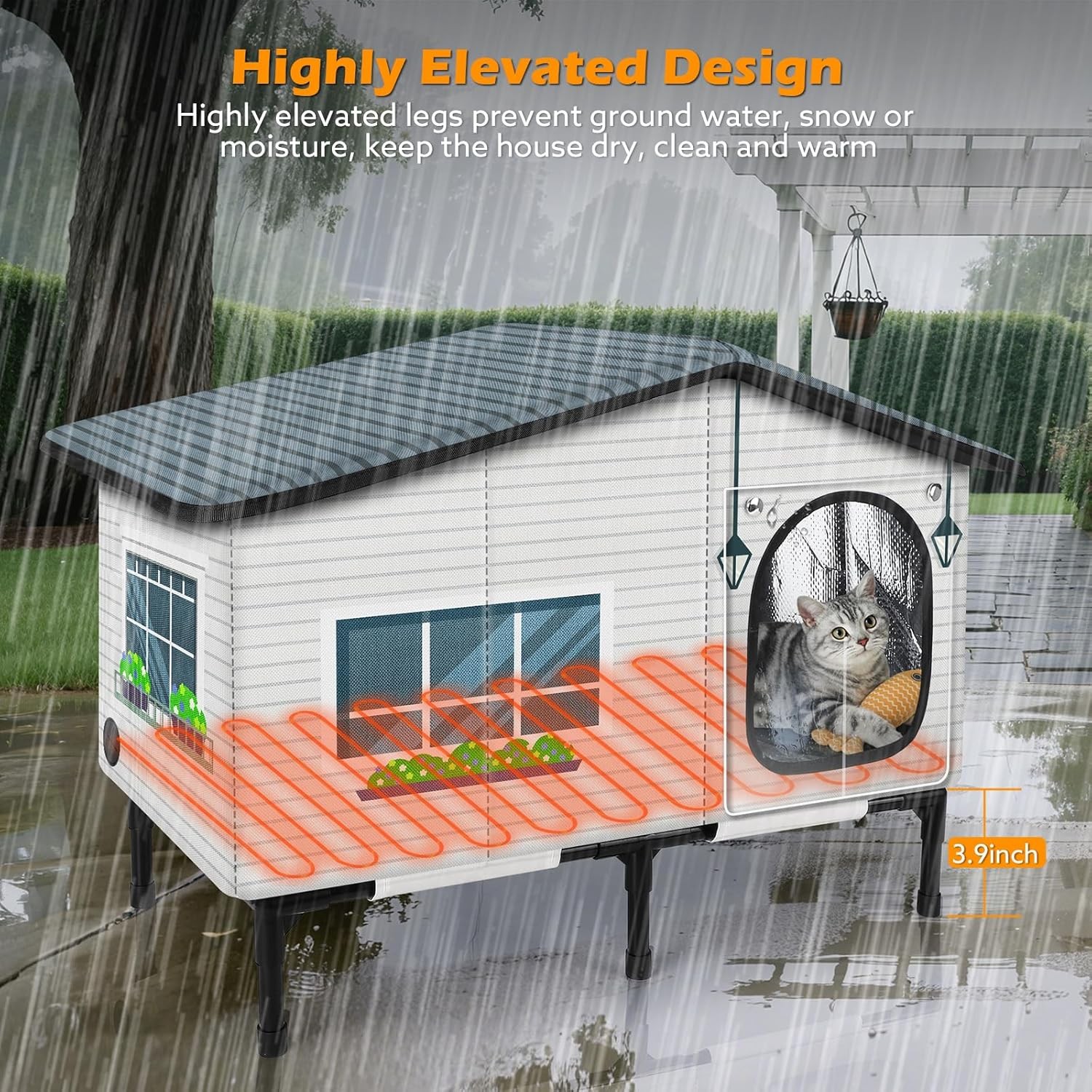 GASUR Weatherproof Heated Cat House for Outdoor Cats Insulated Heating Cat House