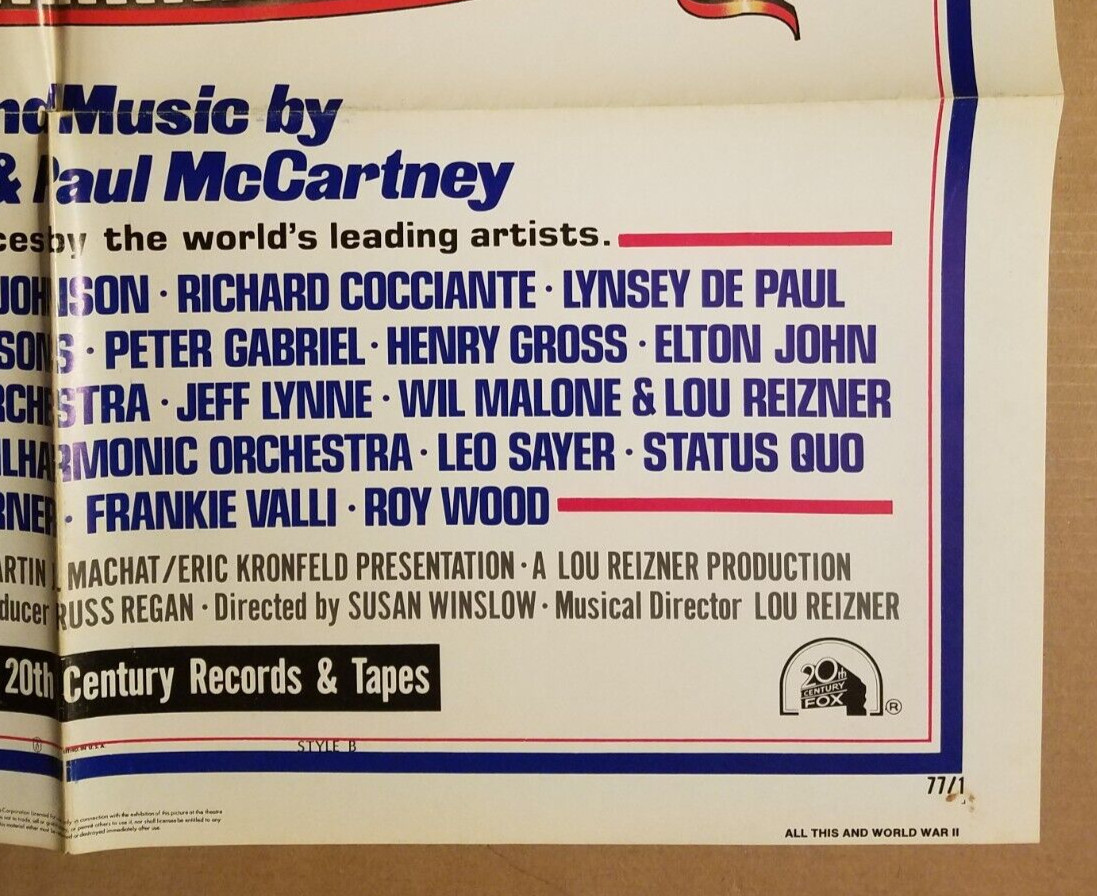 ALL THIS AND WORLD WAR II 1977 Genuine 27x41 1-sheet movie poster Style "B" 77/1