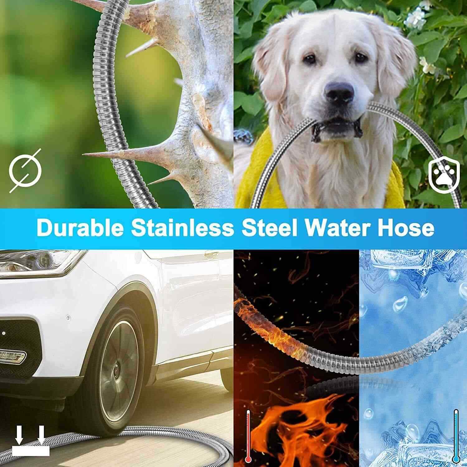 25/50/75/100/150FT Stainless Steel Flexible Garden Water Hose 2X Spray Nozzle