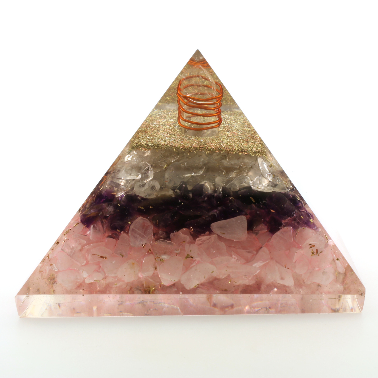 Amethyst Rose & Clear Quartz Orgone Pyramid XL 3in 75mm EMF & 5G Protection