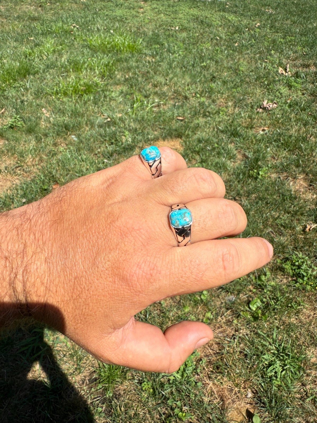 Real Blue Turquoise Gemstone Mens Solid 925 Sterling Silver Cuban Link Ring