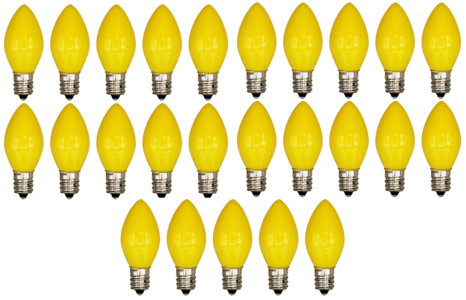 Box of 25 Light Bulbs - C7, Steady Burning- Opaque Yellow- 7 Watt, Nickel Plated